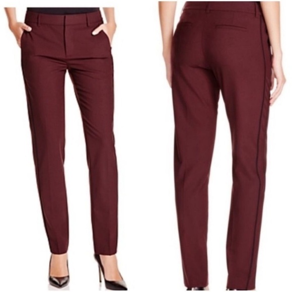 Vince Wool Side Stripe Tuxedo Burgundy Black Career Pants - Picture 1 of 7
